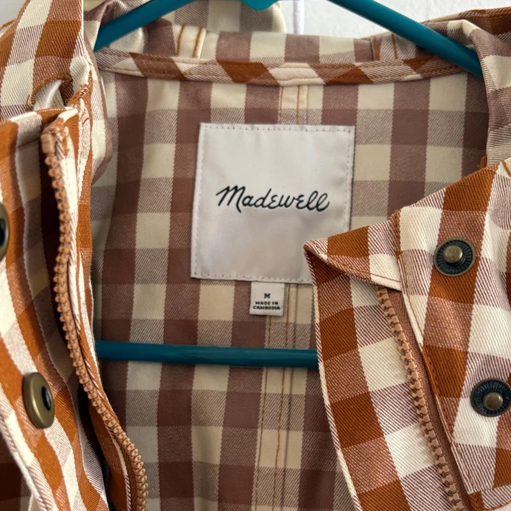 Madewell Tan and Cream Checkered gingham raincloud rain coat Jacket - Picture 5 of 10
